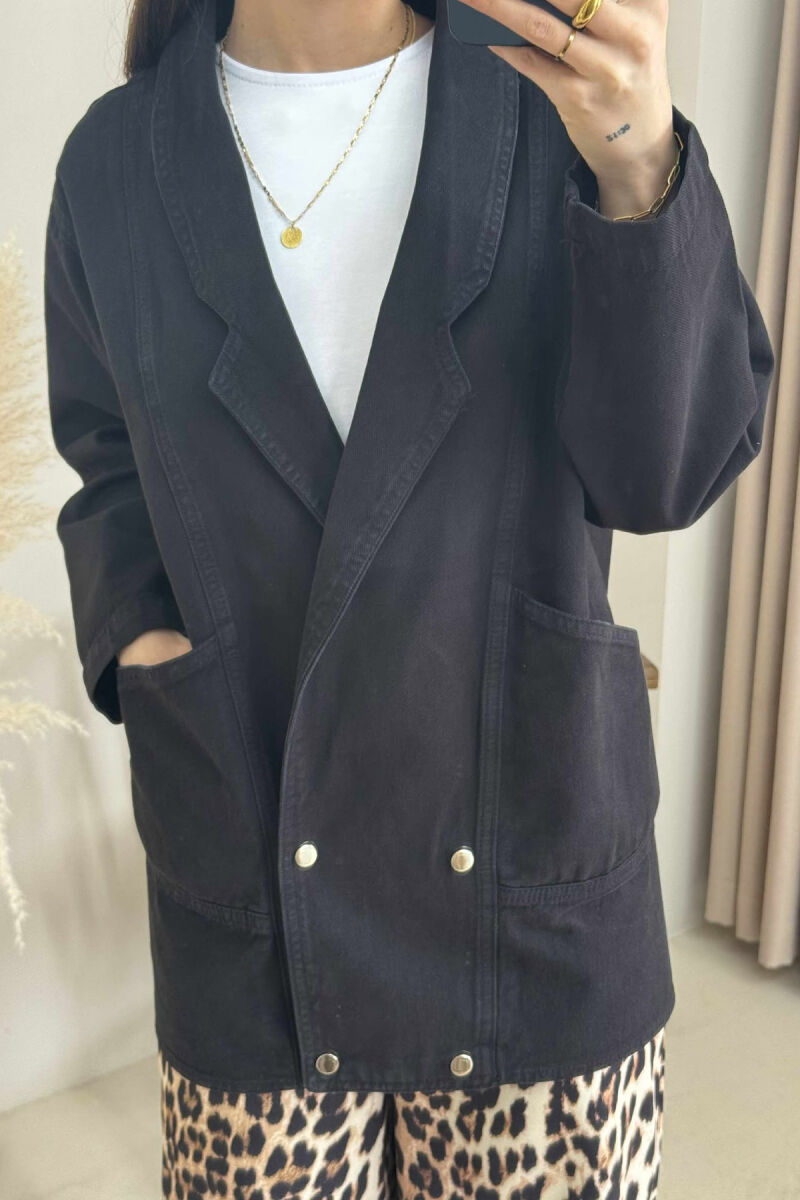 ONE COLOR BUTTONS WOMEN DENIM JACKET BLACK/ E ZEZE - 6
