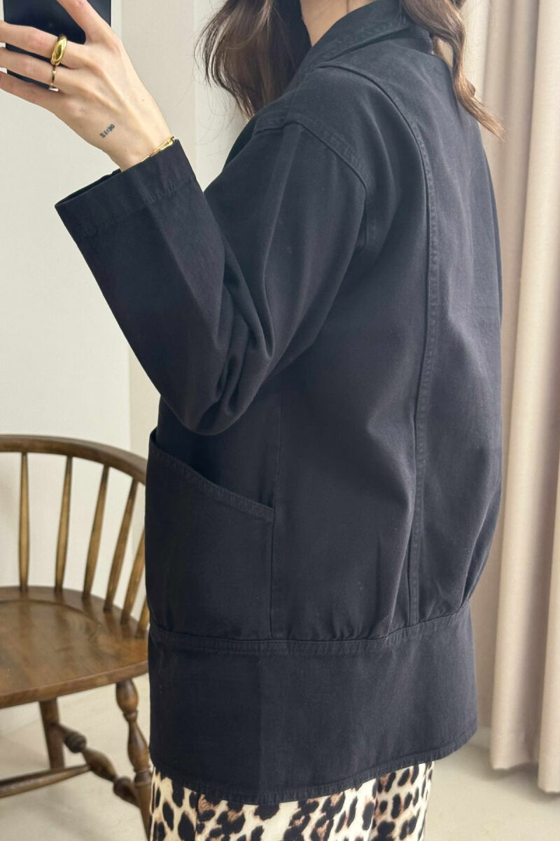 ONE COLOR BUTTONS WOMEN DENIM JACKET BLACK/ E ZEZE - 7