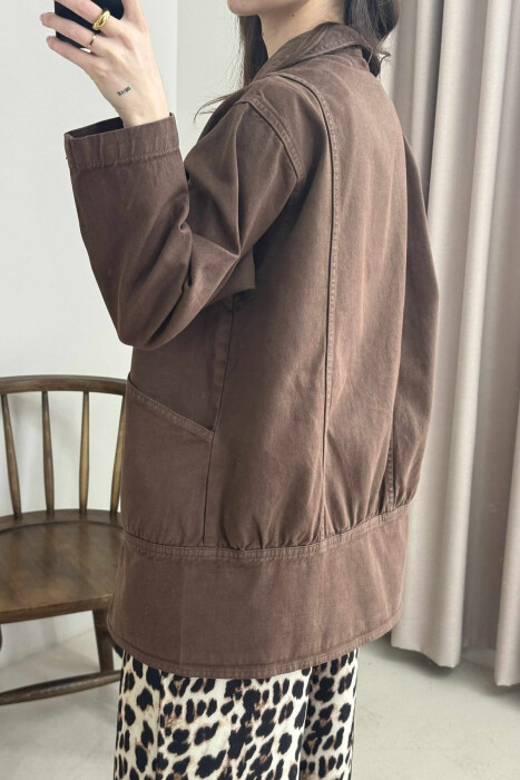 ONE COLOR BUTTONS WOMEN DENIM JACKET BROWN/KAFE - 8