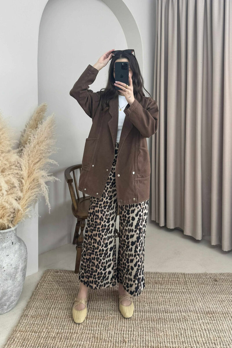 ONE COLOR BUTTONS WOMEN DENIM JACKET BROWN/KAFE - 4