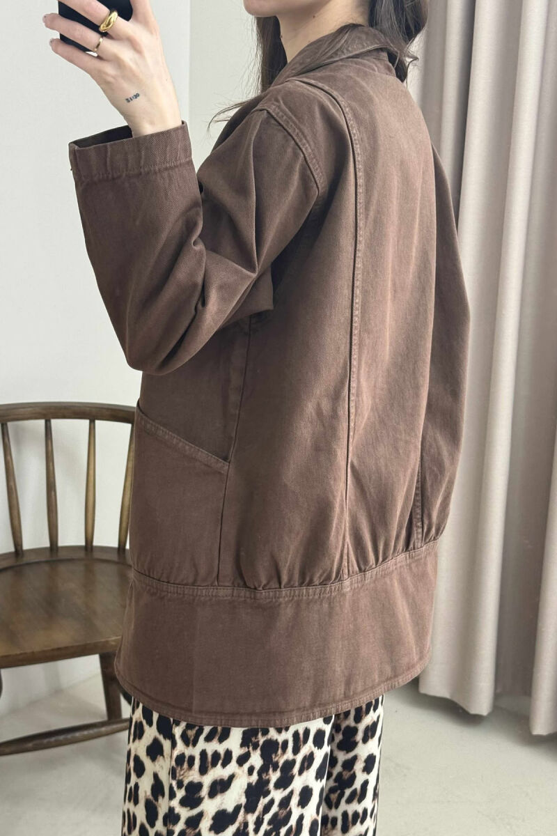 ONE COLOR BUTTONS WOMEN DENIM JACKET BROWN/KAFE - 7