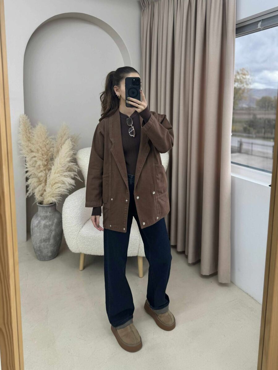 ONE COLOR BUTTONS WOMEN JACKET BROWN/KAFE - 1