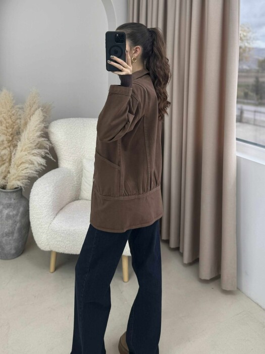 ONE COLOR BUTTONS WOMEN JACKET BROWN/KAFE - 5