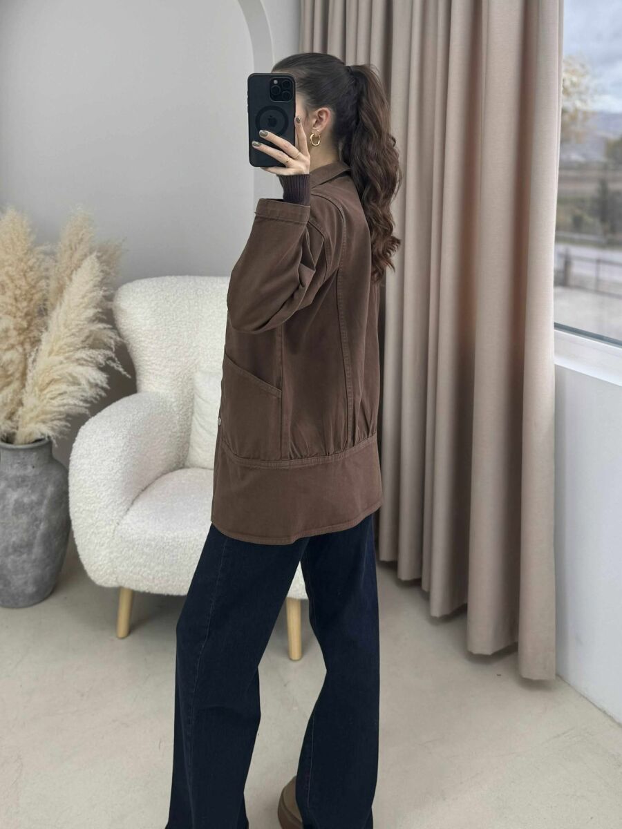 ONE COLOR BUTTONS WOMEN JACKET BROWN/KAFE - 5