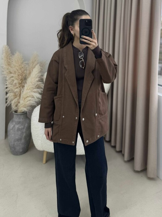 ONE COLOR BUTTONS WOMEN JACKET BROWN/KAFE - 7