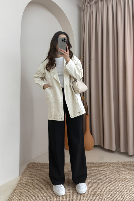 ONE COLOR BUTTONS WOMEN DENIM JACKET CREAM/KREM 