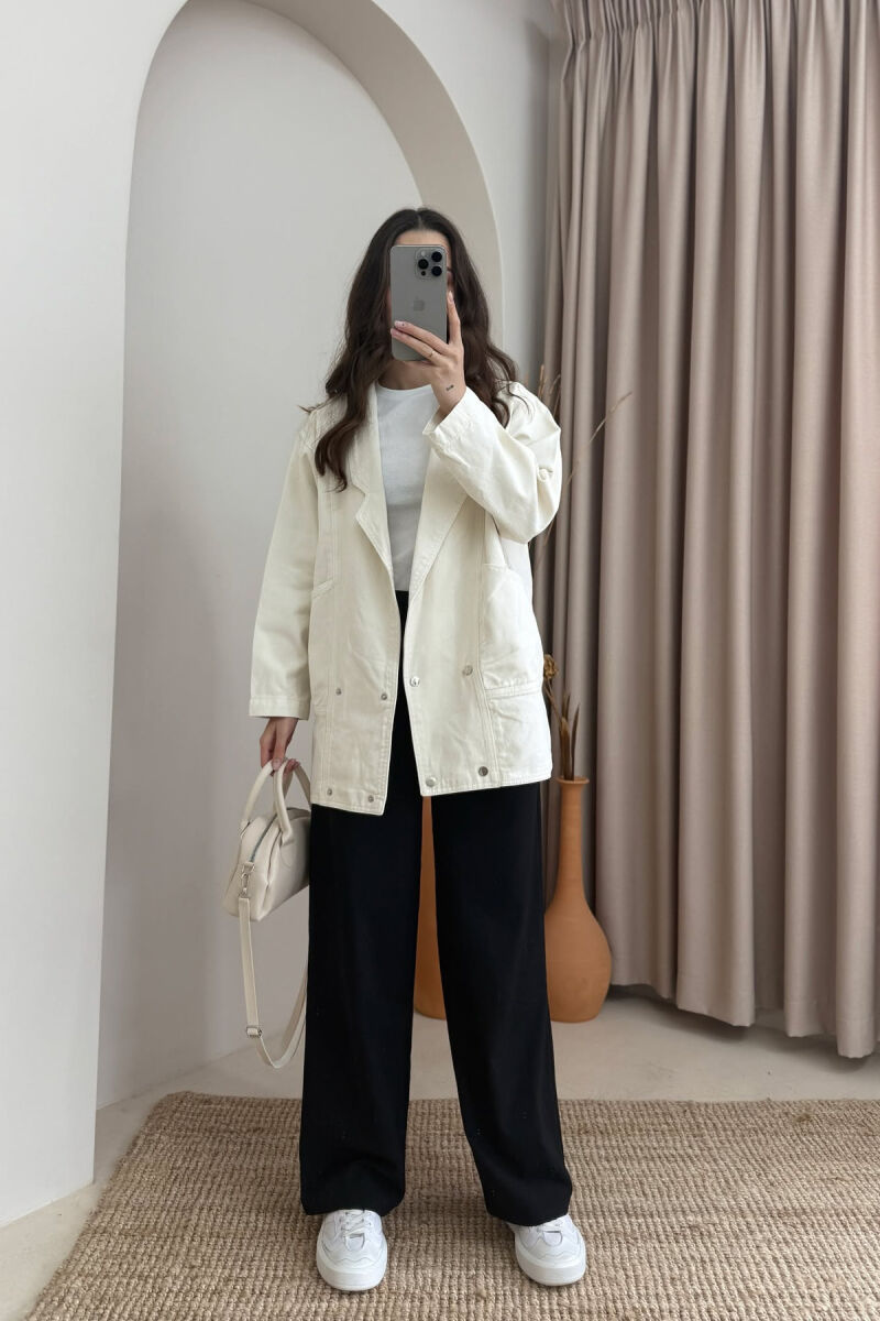 ONE COLOR BUTTONS WOMEN DENIM JACKET CREAM/KREM - 2