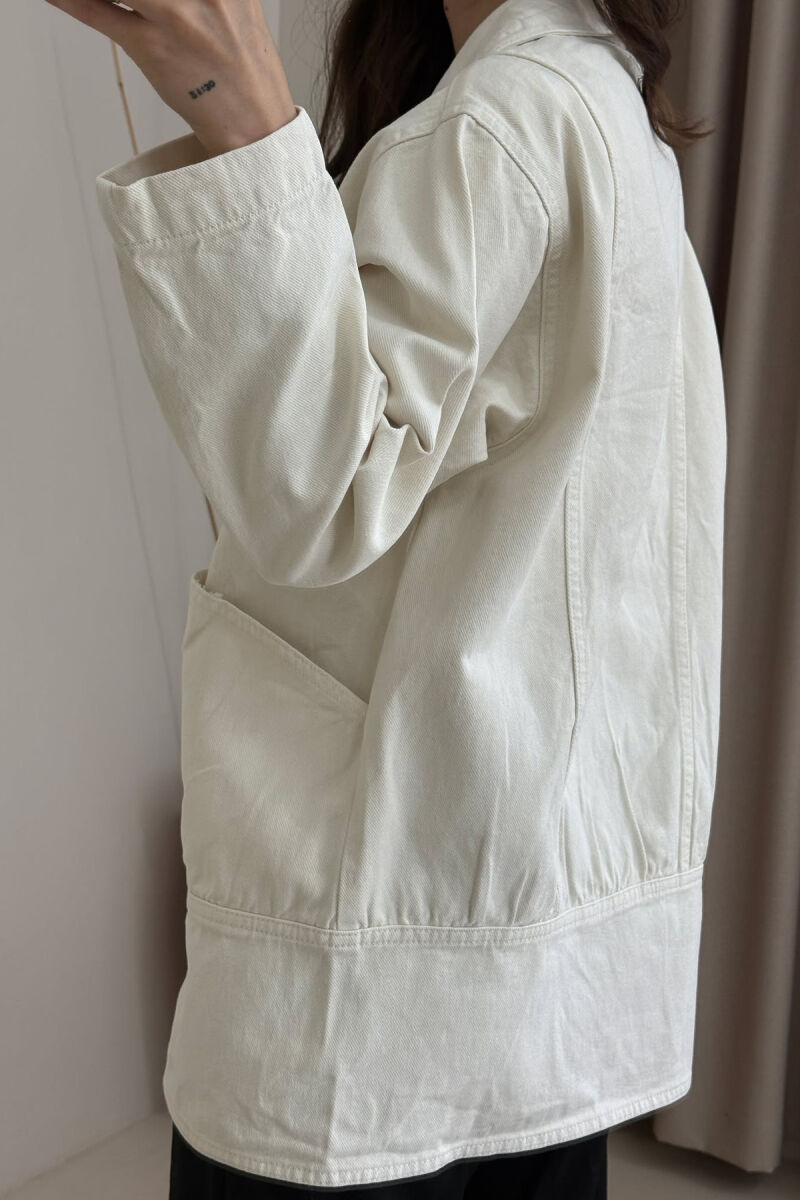 ONE COLOR BUTTONS WOMEN DENIM JACKET CREAM/KREM - 3