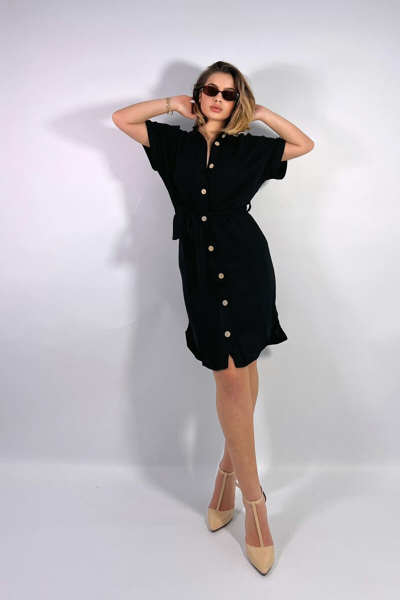 ONE COLOR BUTTONS WOMEN DRESS BLACK/ E ZEZE - 1