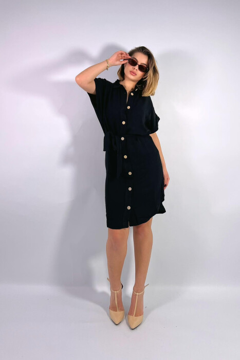 ONE COLOR BUTTONS WOMEN DRESS BLACK/ E ZEZE - 2