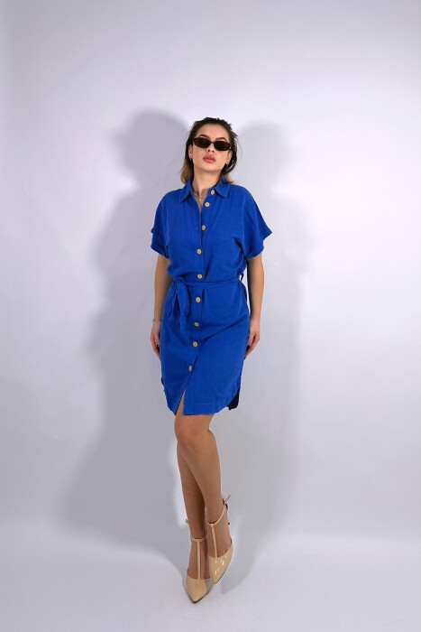 ONE COLOR BUTTONS WOMEN DRESS BLUE/BLU 