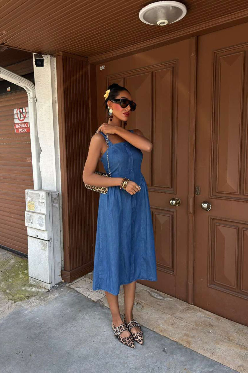 ONE COLOR BUTTONS WOMEN DRESS BLUE/BLU - 1