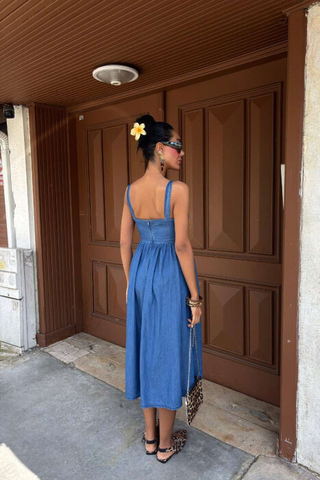 ONE COLOR BUTTONS WOMEN DRESS BLUE/BLU - 2