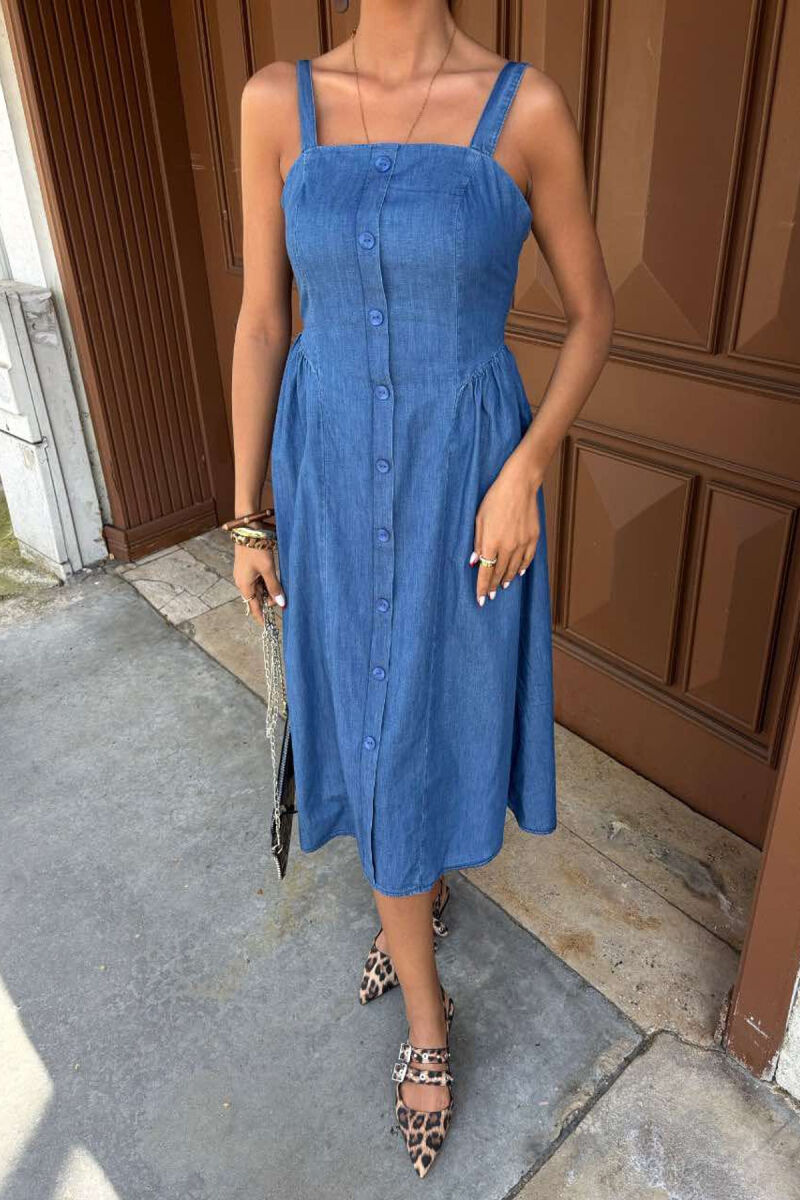 ONE COLOR BUTTONS WOMEN DRESS BLUE/BLU - 3