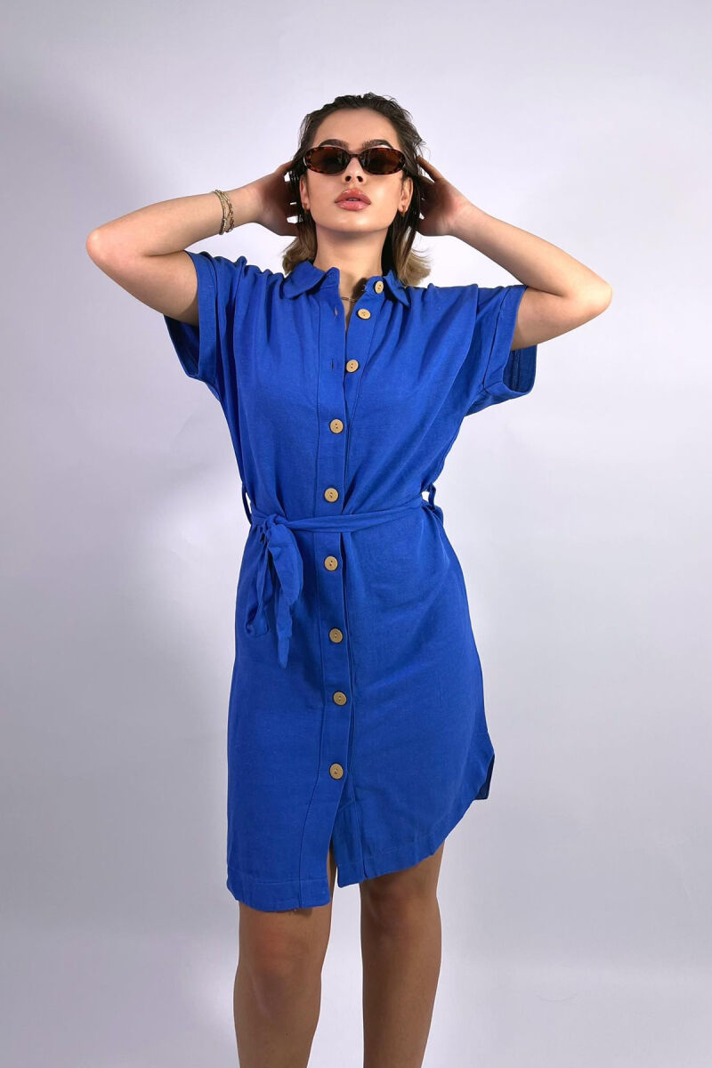 ONE COLOR BUTTONS WOMEN DRESS BLUE/BLU - 4