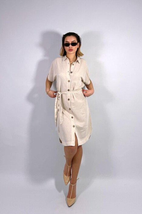 ONE COLOR BUTTONS WOMEN DRESS CREAM/KREM 