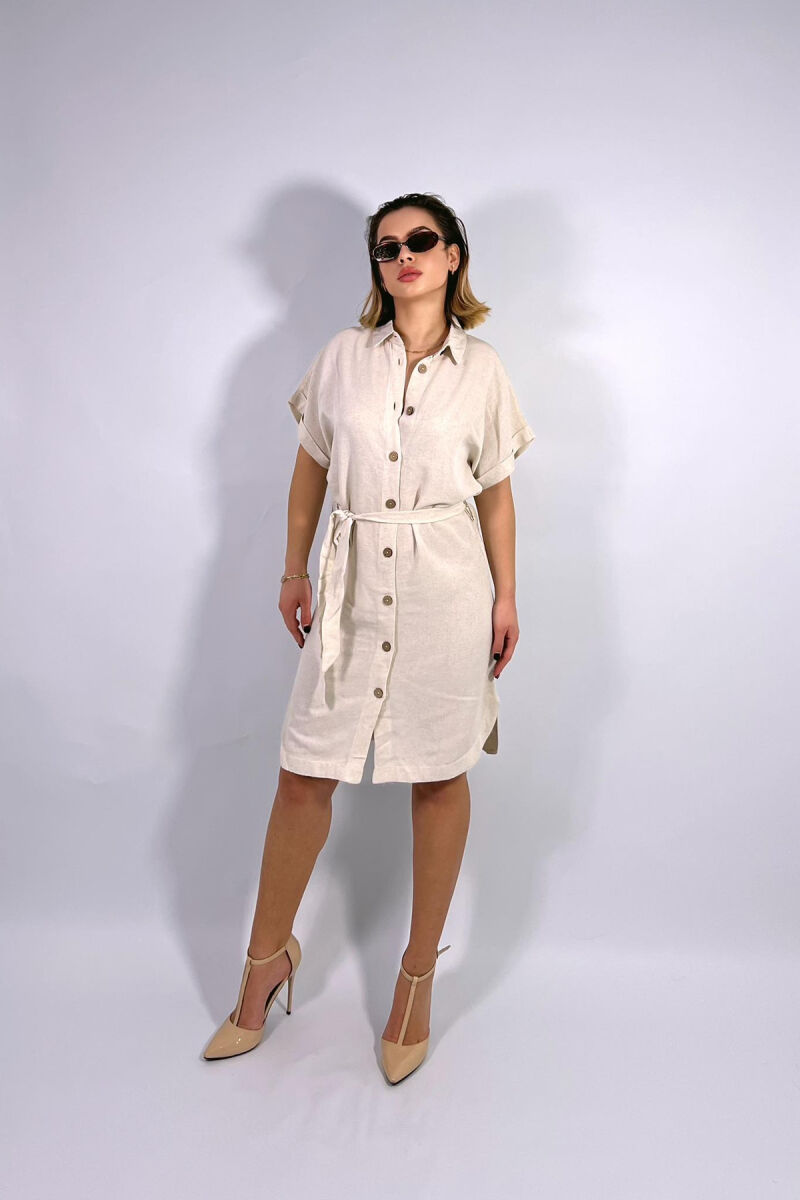 ONE COLOR BUTTONS WOMEN DRESS CREAM/KREM - 2