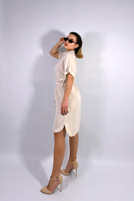 ONE COLOR BUTTONS WOMEN DRESS CREAM/KREM - 3
