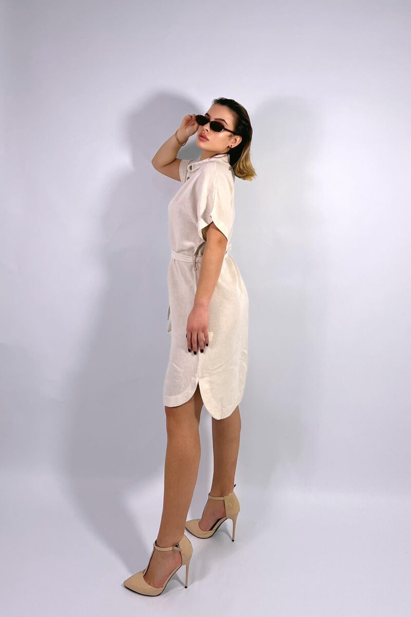 ONE COLOR BUTTONS WOMEN DRESS CREAM/KREM - 3