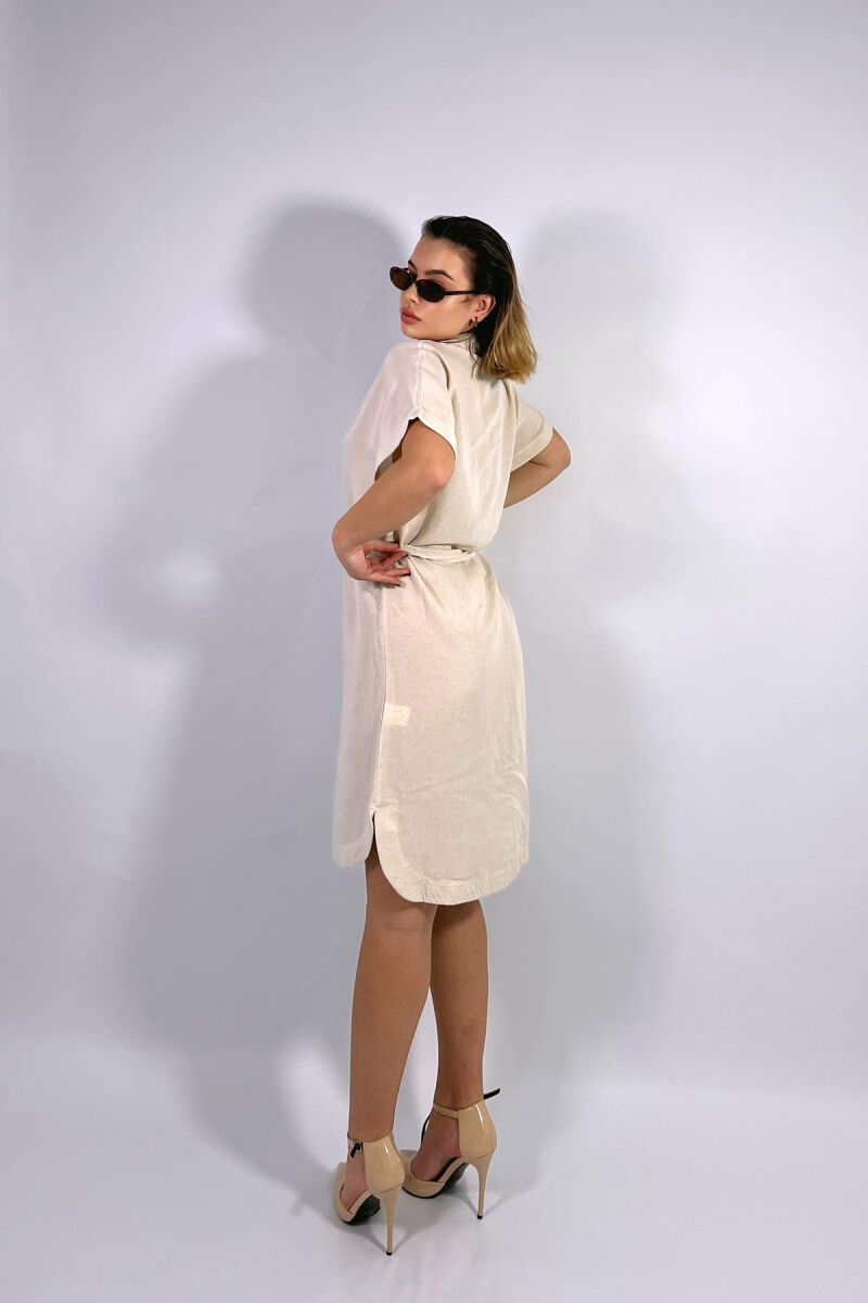 ONE COLOR BUTTONS WOMEN DRESS CREAM/KREM - 4