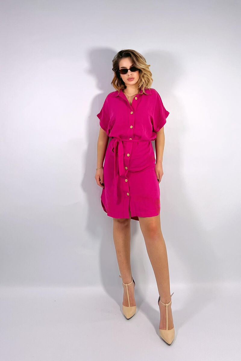 ONE COLOR BUTTONS WOMEN DRESS FUCHSIA/CIKLAMI - 1