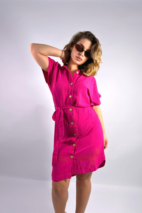 ONE COLOR BUTTONS WOMEN DRESS FUCHSIA/CIKLAMI - 3