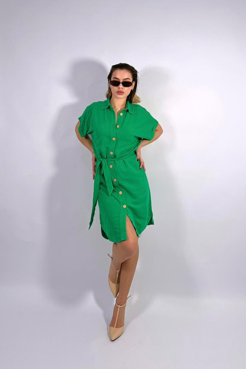 ONE COLOR BUTTONS WOMEN DRESS GREEN/JESHILE - 1