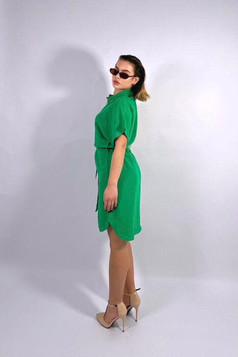 ONE COLOR BUTTONS WOMEN DRESS GREEN/JESHILE - 2