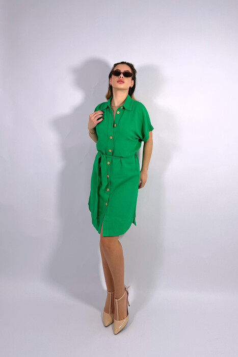 ONE COLOR BUTTONS WOMEN DRESS GREEN/JESHILE - 3