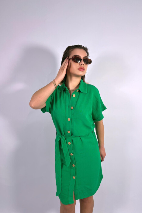 ONE COLOR BUTTONS WOMEN DRESS GREEN/JESHILE - 4