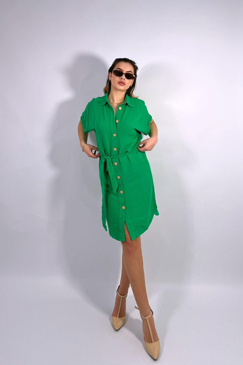 ONE COLOR BUTTONS WOMEN DRESS GREEN/JESHILE - 5