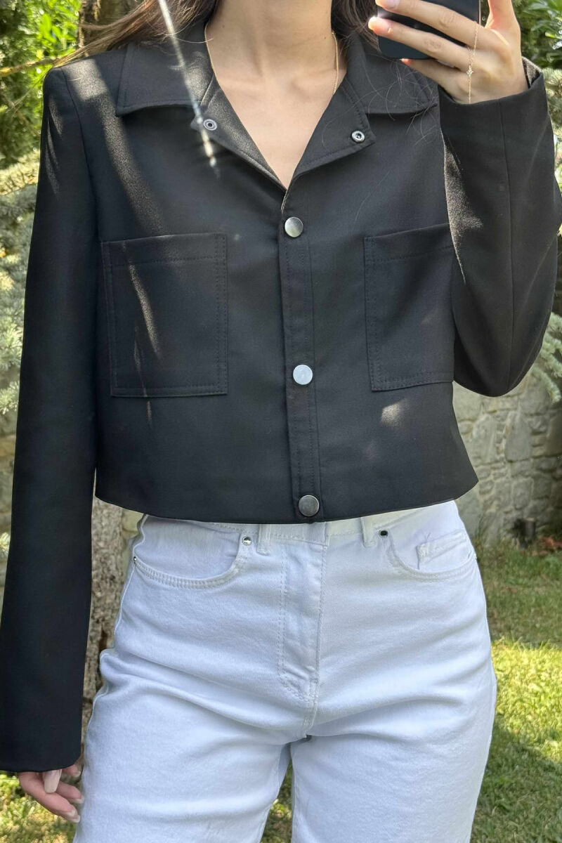 ONE COLOR BUTTONS WOMEN JACKET BLACK/ E ZEZE - 1