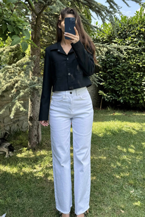 ONE COLOR BUTTONS WOMEN JACKET BLACK/ E ZEZE - 2