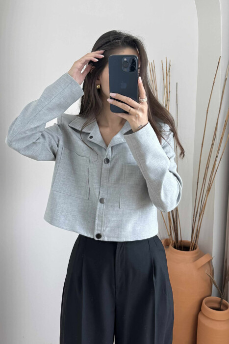 ONE COLOR BUTTONS WOMEN JACKET LIGHT GREY/GZ 
