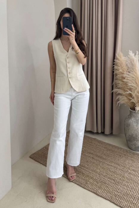 ONE COLOR BUTTONS WOMEN VEST CREAM/KREM 