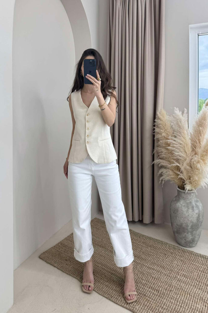 ONE COLOR BUTTONS WOMEN VEST CREAM/KREM - 2