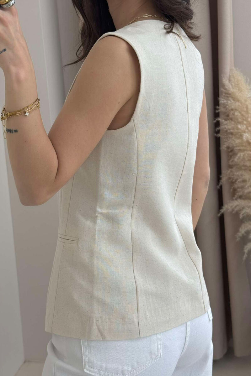 ONE COLOR BUTTONS WOMEN VEST CREAM/KREM - 3