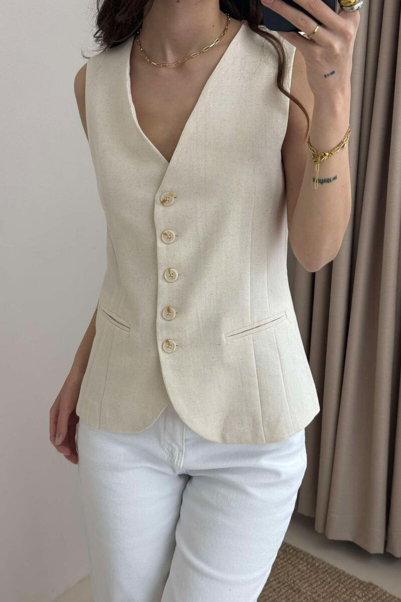 ONE COLOR BUTTONS WOMEN VEST CREAM/KREM - 4