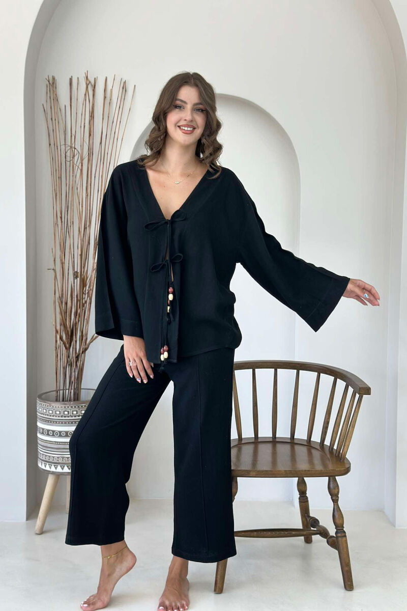 ONE COLOR CARDIGAN+TROUSERS WOMEN SET BLACK/ E ZEZE - 1