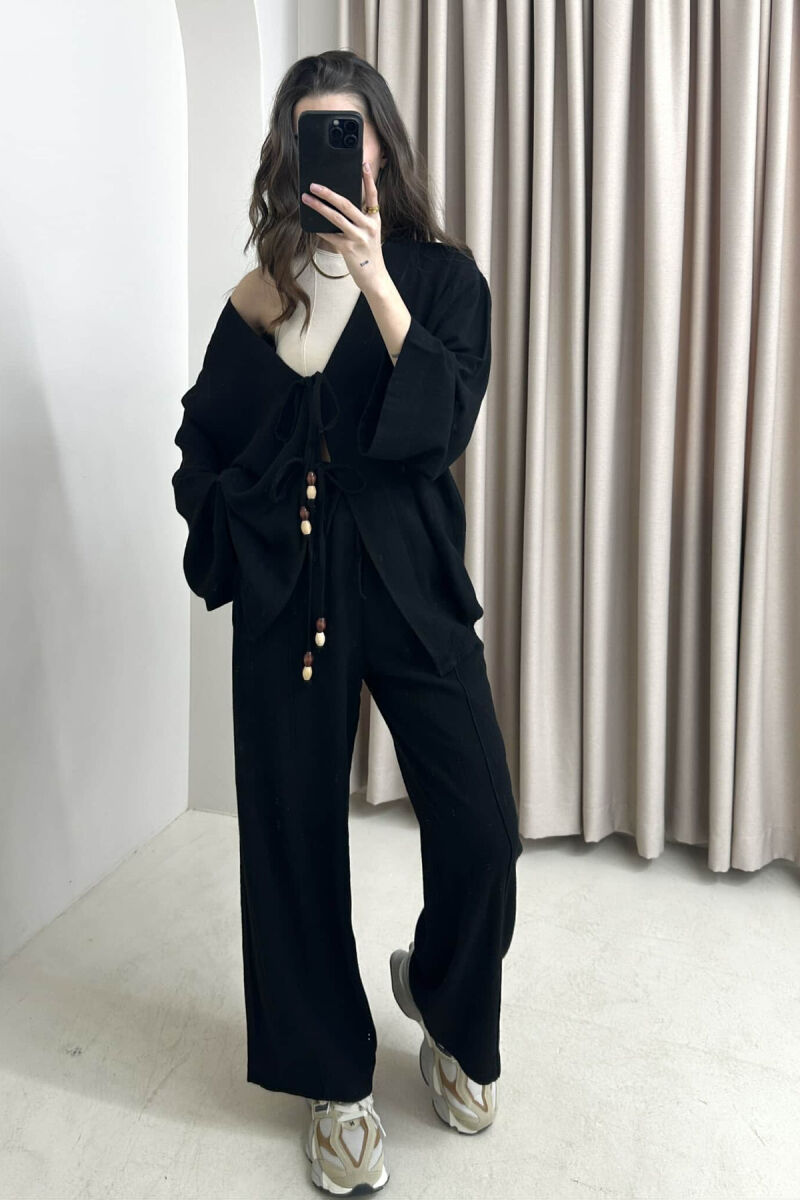 ONE COLOR CARDIGAN+TROUSERS WOMEN SET BLACK/ E ZEZE - 1