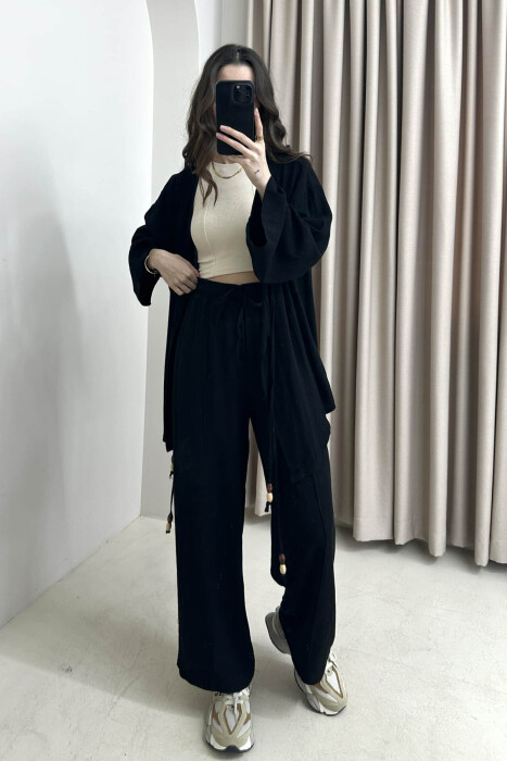 ONE COLOR CARDIGAN+TROUSERS WOMEN SET BLACK/ E ZEZE - 3