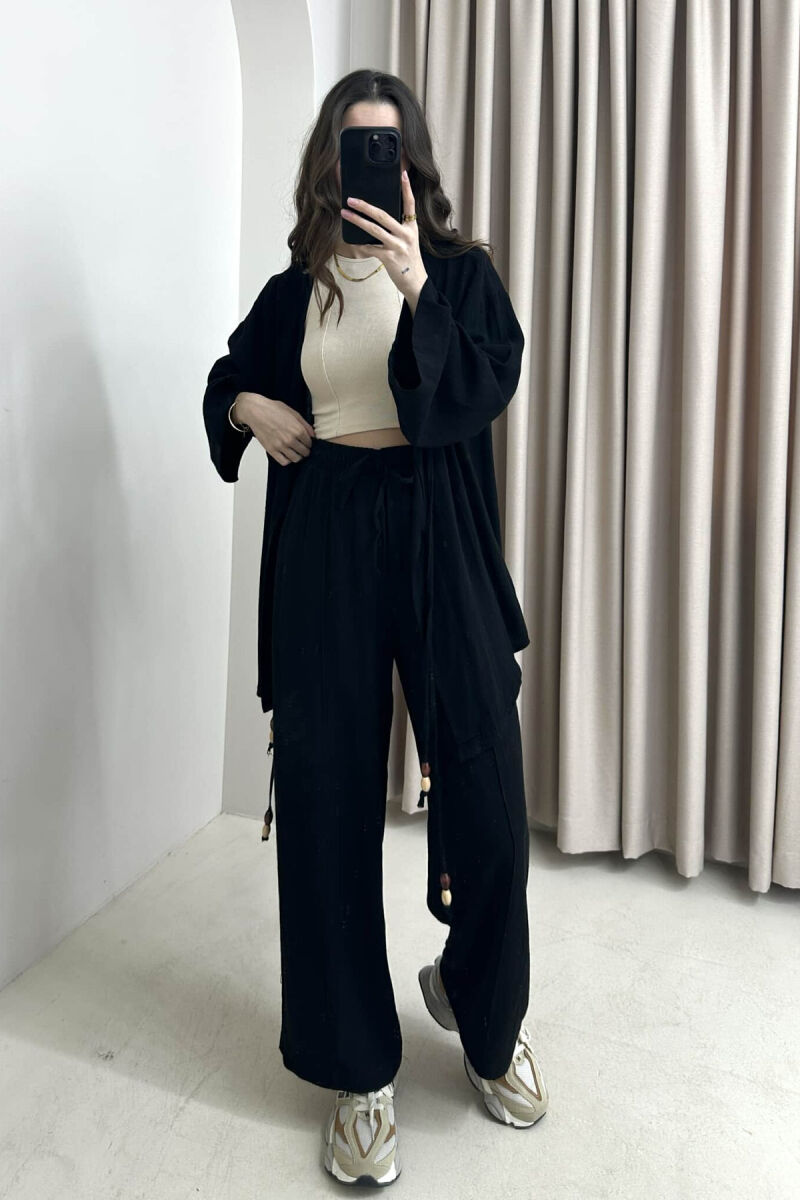 ONE COLOR CARDIGAN+TROUSERS WOMEN SET BLACK/ E ZEZE - 3