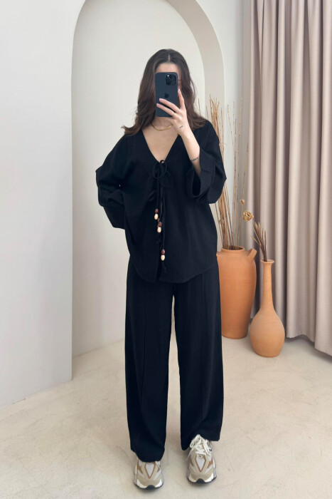 ONE COLOR CARDIGAN+TROUSERS WOMEN SET BLACK/ E ZEZE - 2