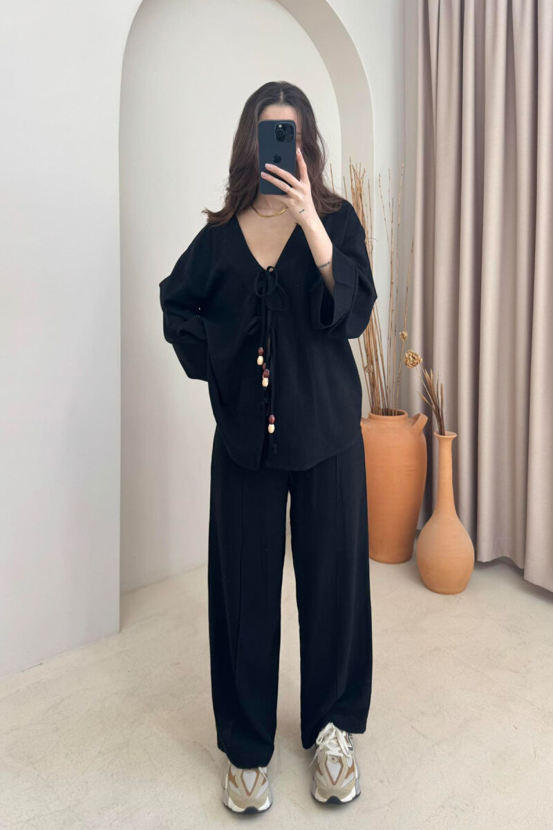 ONE COLOR CARDIGAN+TROUSERS WOMEN SET BLACK/ E ZEZE - 2