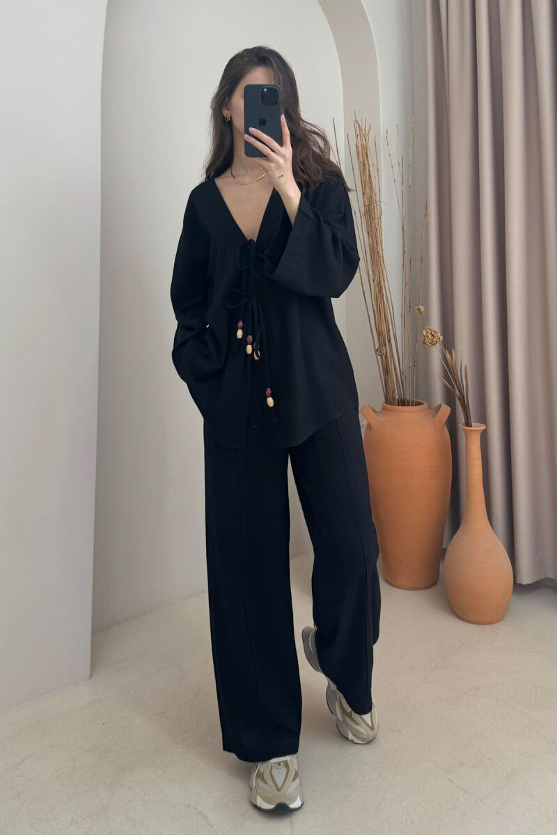 ONE COLOR CARDIGAN+TROUSERS WOMEN SET BLACK/ E ZEZE - 4