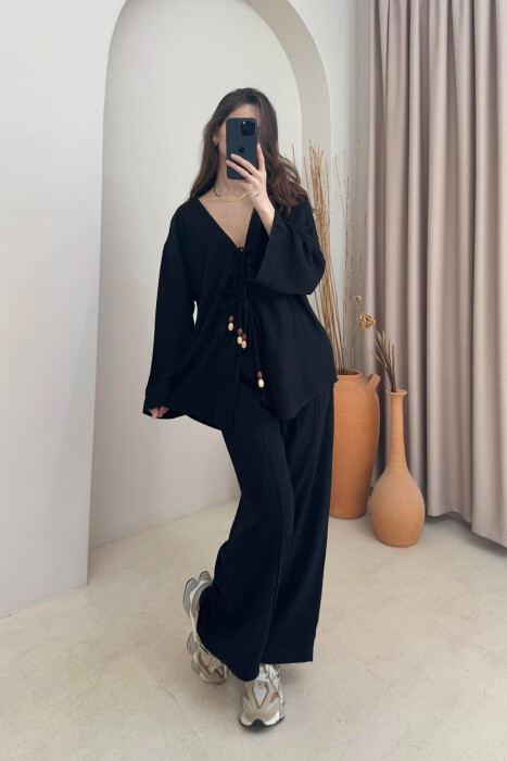 ONE COLOR CARDIGAN+TROUSERS WOMEN SET BLACK/ E ZEZE - 6