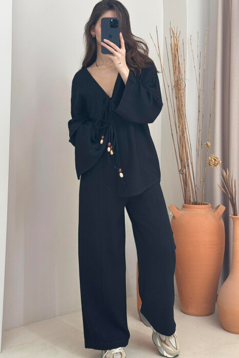 ONE COLOR CARDIGAN+TROUSERS WOMEN SET BLACK/ E ZEZE - 8