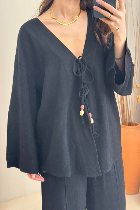 ONE COLOR CARDIGAN+TROUSERS WOMEN SET BLACK/ E ZEZE - 10
