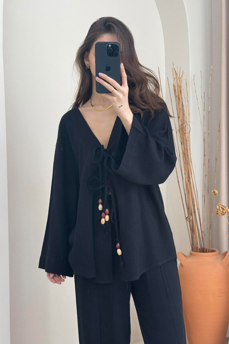 ONE COLOR CARDIGAN+TROUSERS WOMEN SET BLACK/ E ZEZE - 11