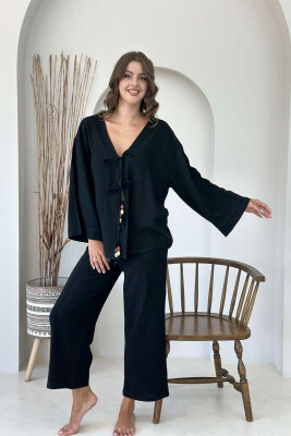 ONE COLOR CARDIGAN+TROUSERS WOMEN SET BLACK/ E ZEZE 